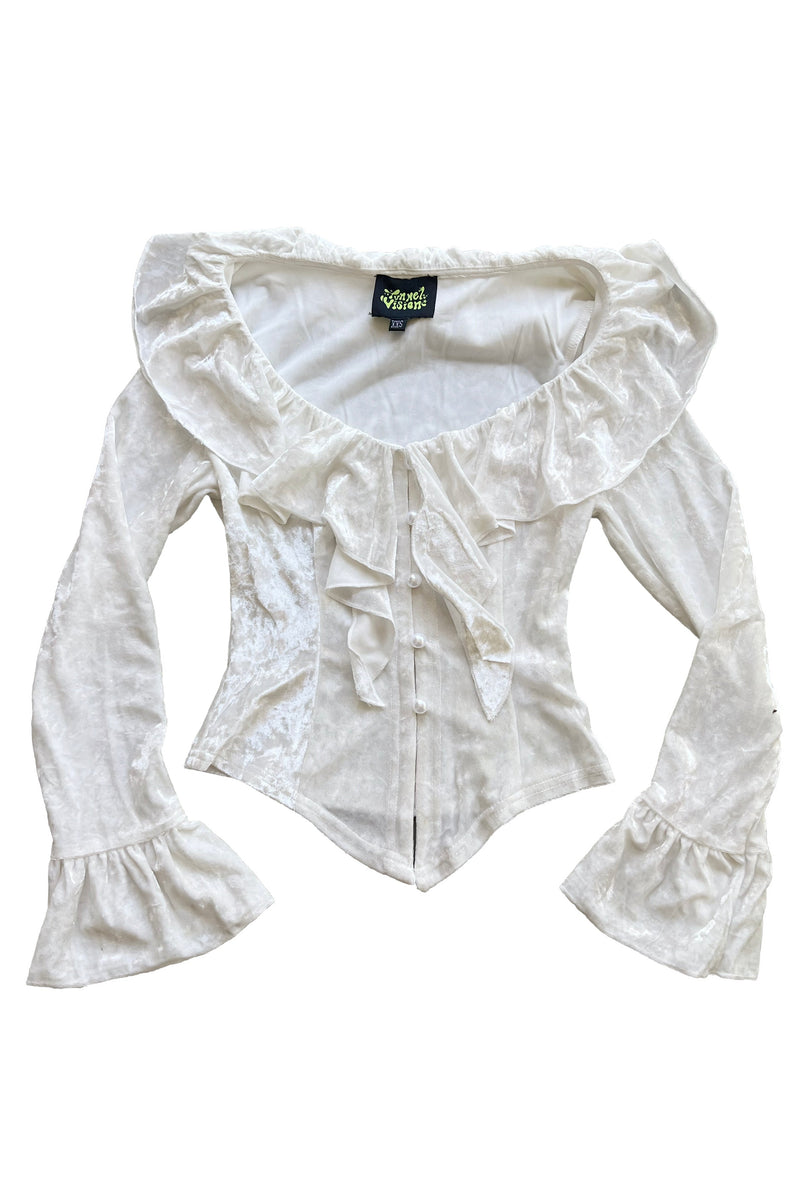 Vampy White Velvet Ruffle Blouse – SHOP TUNNEL VISION