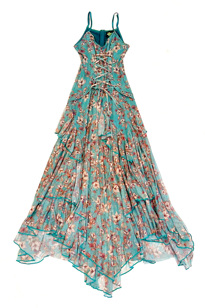 Yesenia Blue Floral Corset Dress