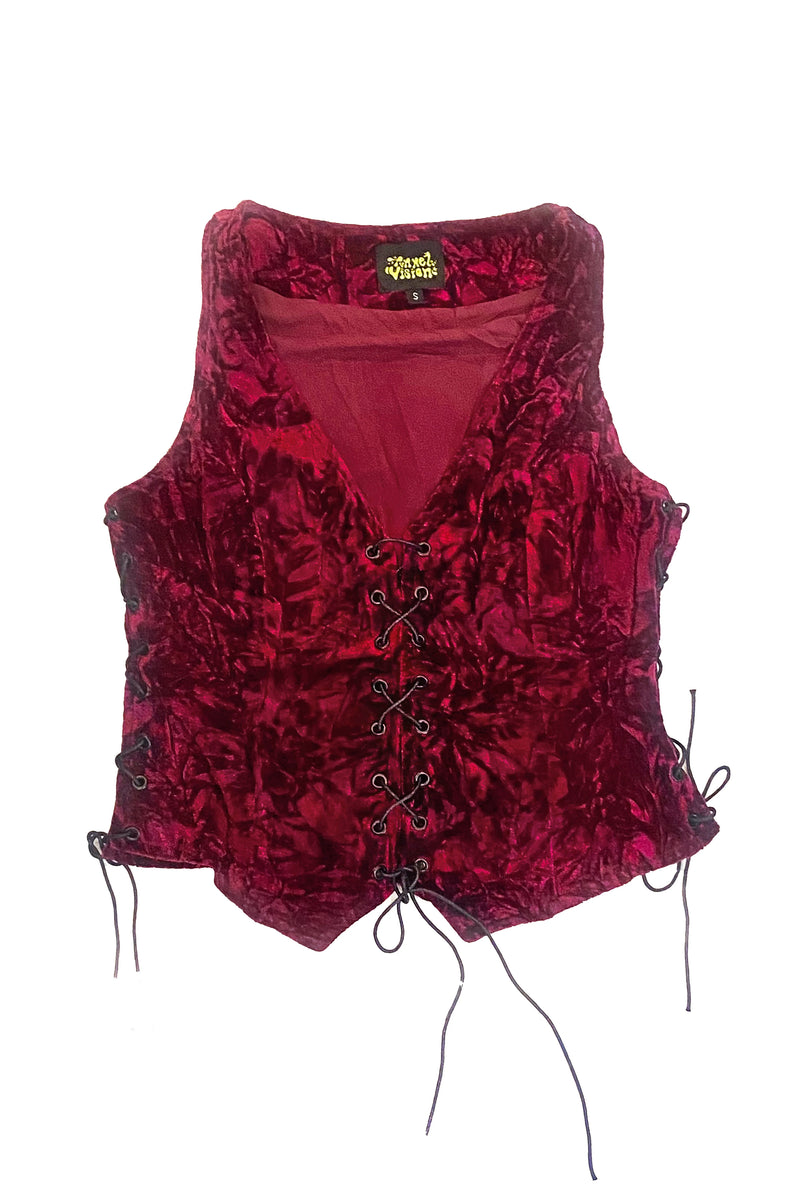 Evie Burgundy Velvet Lace-Up Top – Tunnel Vision