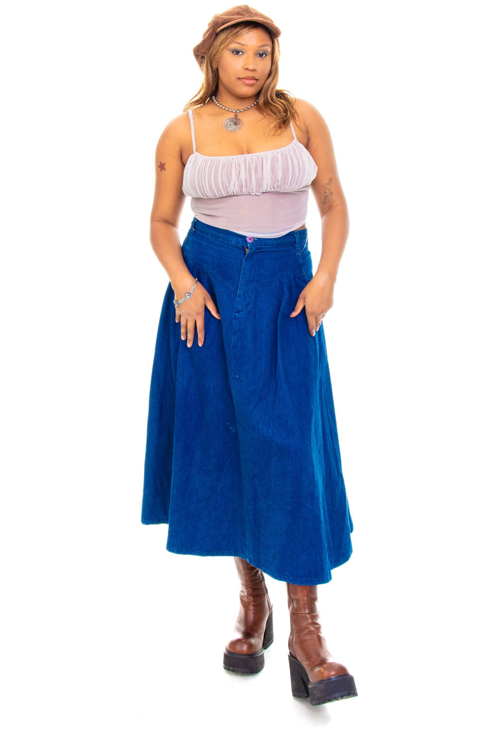 Vintage 80 s Miss Denim Blue Maxi Skirt L Tunnel Vision