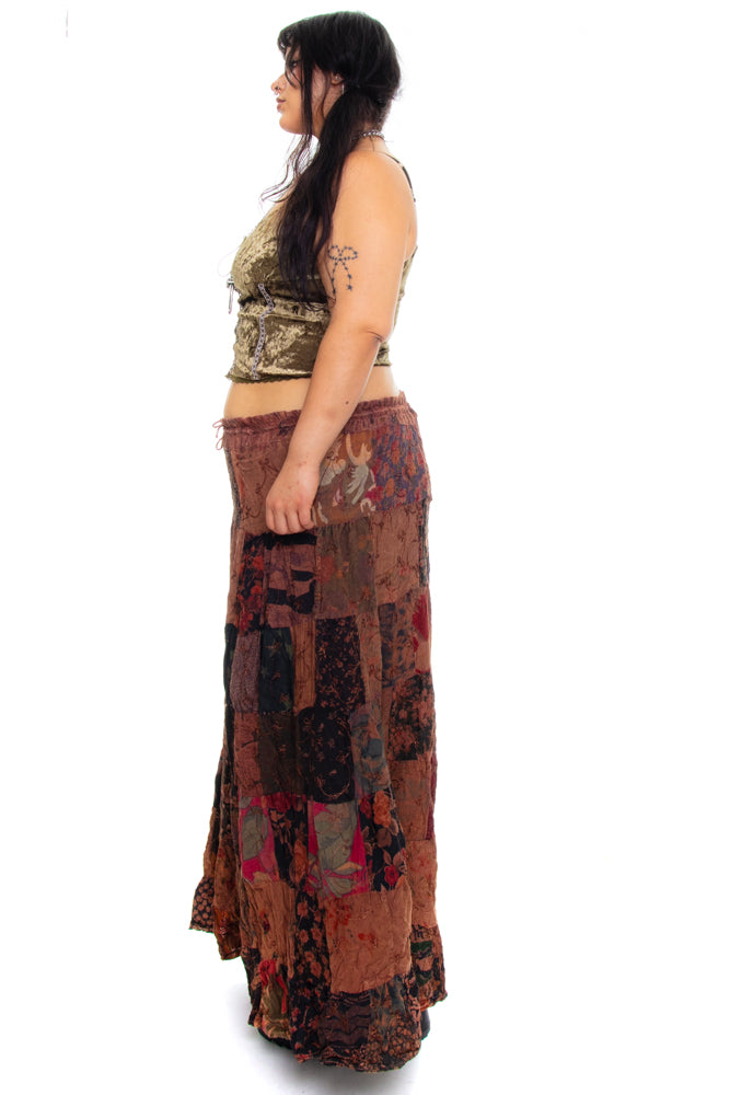 Vintage 90's Patchwork Tiered Maxi Skirt - One Size Fits