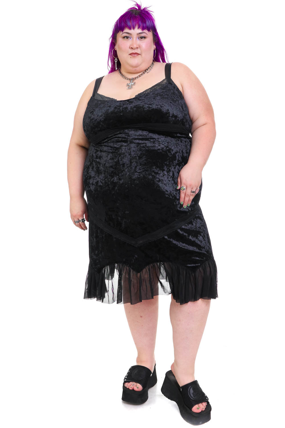 OVINYER Dress Women Black Transparent Sleeve Punk Lace