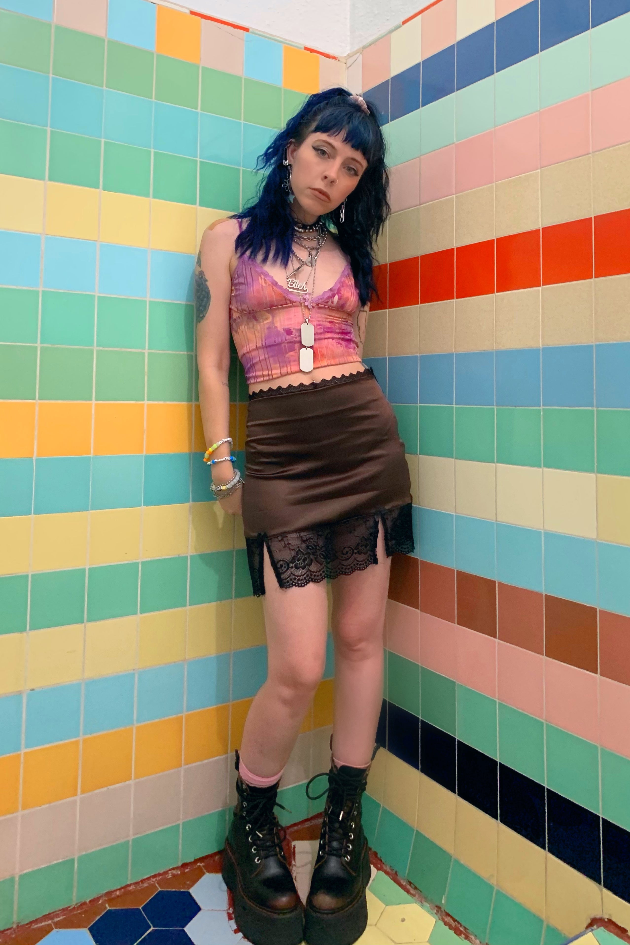Kiki Brown Lace-Trim Mini Skirt – Tunnel Vision