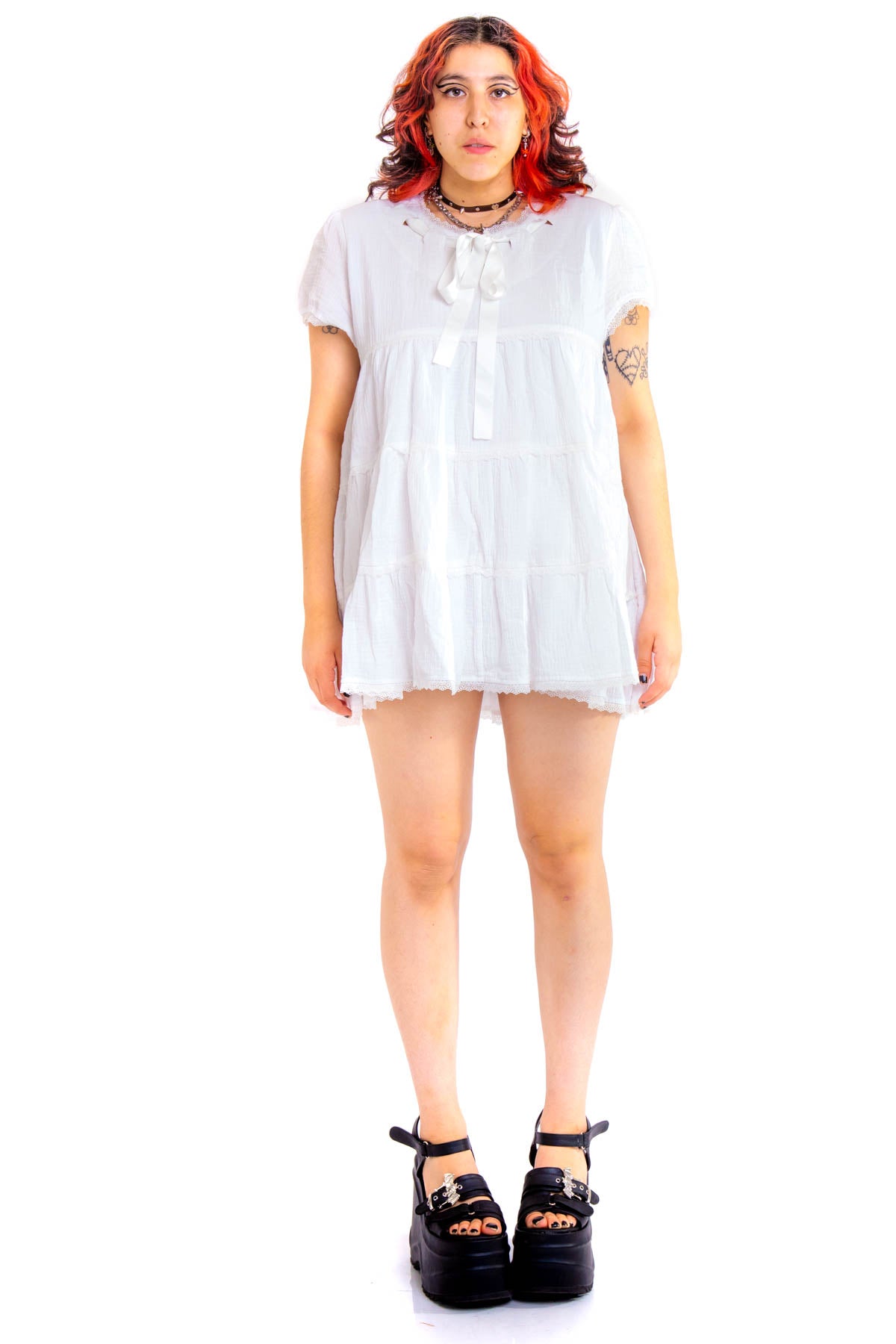 PLEATED BABYDOLL DRESS, WHITE CHECK – LAKSHMI
