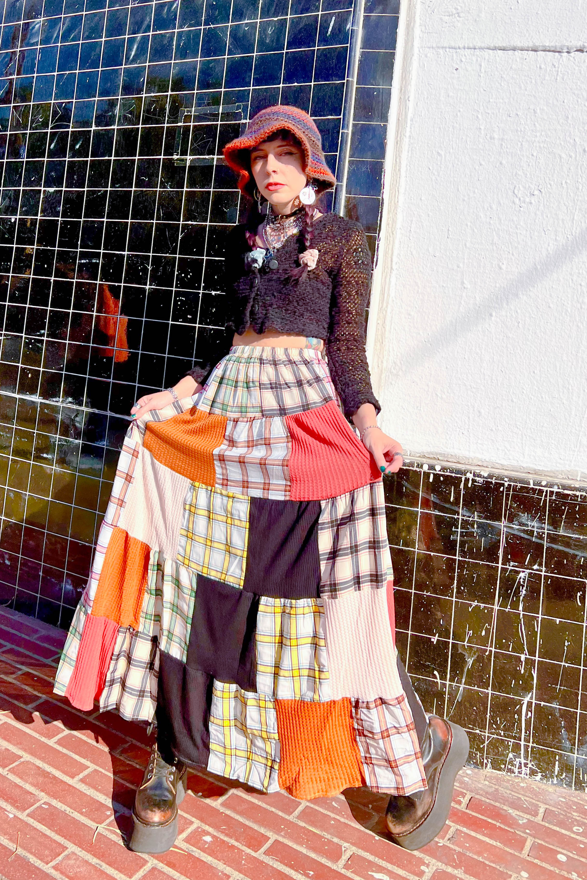 Star Patchwork Denim Midi Flared Skirt/ High Waisted a Line - Etsy