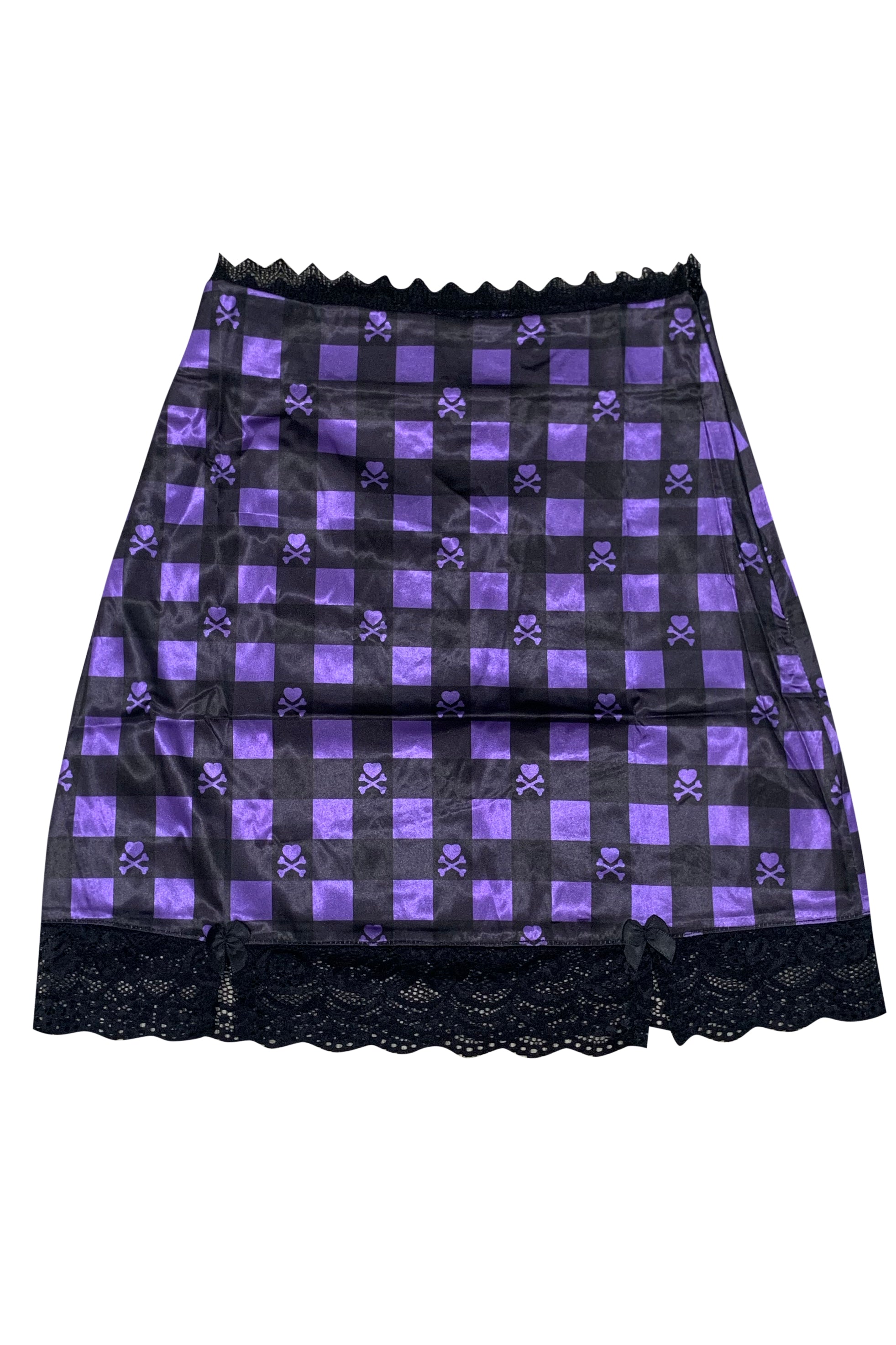 Kiki Crossbones Gingham Lace-Trim Mini Skirt